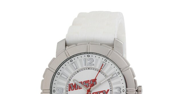 Dámské stříbrné hodinky s bílým řemínkem Miss Sixty