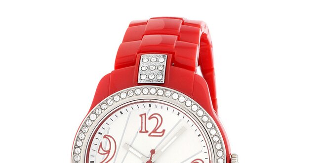Dámské bílo-červené hodinky Miss Sixty s kamínky