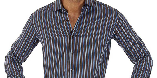 Pánská hnědo-modrá pruhovaná košile Lotto