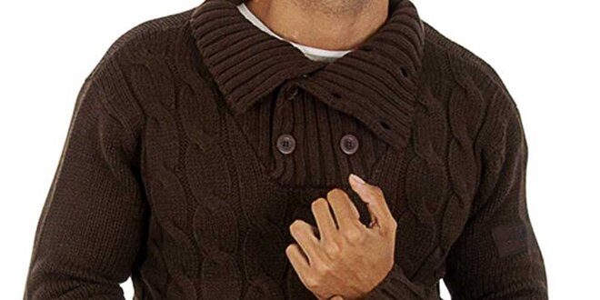 Pánský hnědý pletený svetr s copánky Lotto
