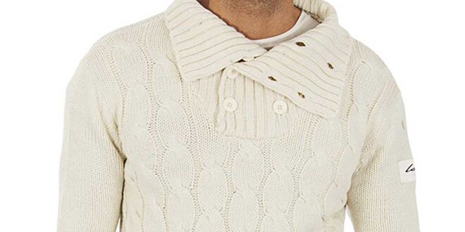 Pánský bílý pletený svetr s copánky Lotto