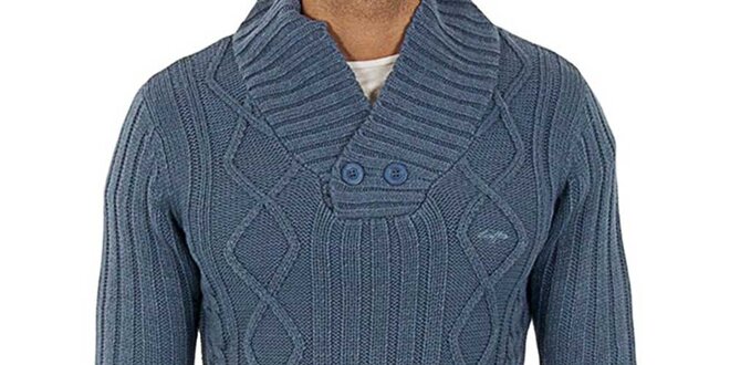 Pánský šedomodrý pletený svetr Lotto s copánky
