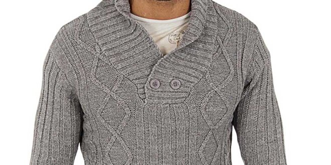 Pánský šedý pletený svetr Lotto s copánky