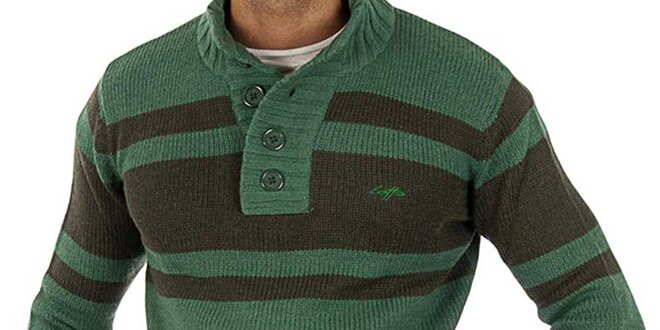 Pánský zelený pletený svetr s pruhy Lotto