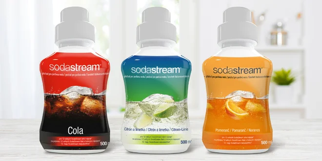 Sirupy Sodastream: cola, pomeranč, citron a limetka
