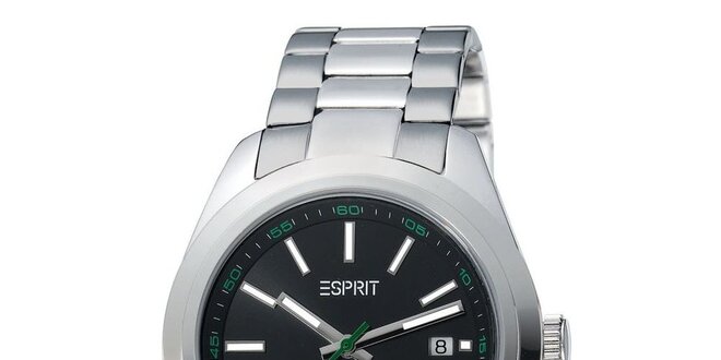Pánské stříbrné hodinky s černým ciferníkem Esprit
