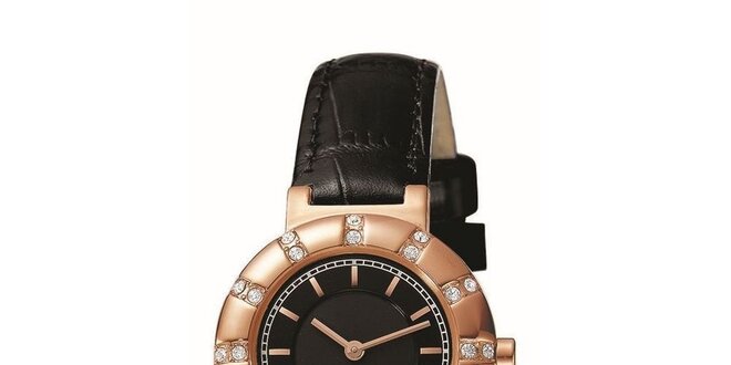 Dámské růžovo-černé hodinky s krystaly Esprit
