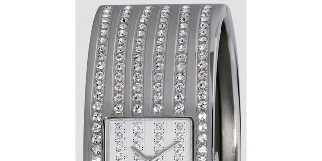Dámské stříbrně tónované hodinky s řadami krystalů Esprit