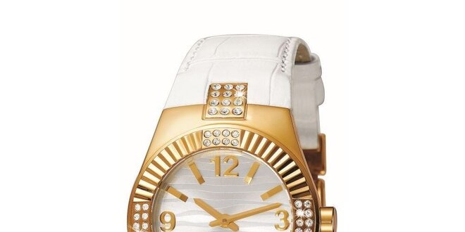 Dámské bílo-zlaté hodinky s krystalky Esprit