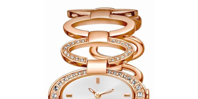 Dámské růžovo-zlatě tónované hodinky s krystaly Esprit