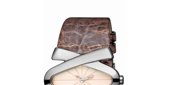 Dámské hnědo-stříbrné hodinky s koženým řemínkem Esprit