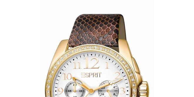 Dámské hnědo-zlaté hodinky s chronografem Esprit