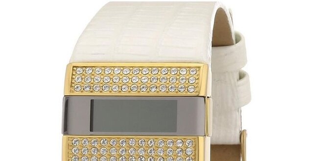 Dámské bílo-zlaté digitální hodinky s krystaly Esprit
