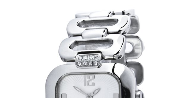 Dámské stříbrně tónované hodinky s perforovaným náramkem Esprit
