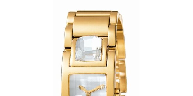 Dámské zlatě tónované hodinky s velkými krystaly Esprit
