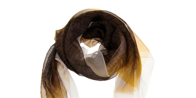 Dámský tmavě hnědý šátek Fendi s bílým lemem