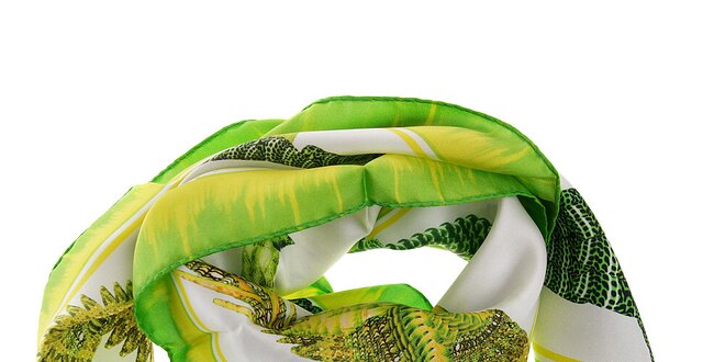 Dámský limetkově zelený hedvábný šátek Roberto Cavalli s potiskem