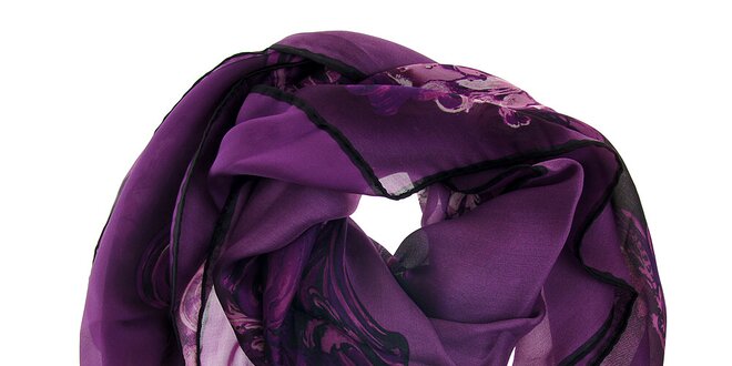 Dámský purpurový hedvábný šátek Roberto Cavalli s potiskem