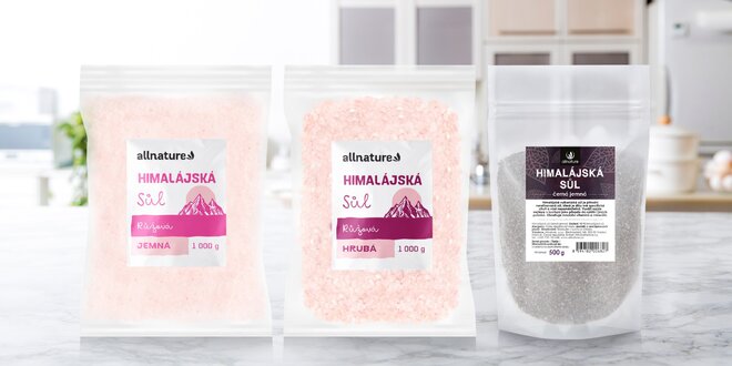 Himálajské soli: jemná i hrubá růžová nebo černá