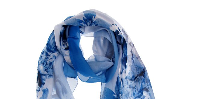 Dámský modro-bílý hedvábný šál Roberto Cavalli s potiskem