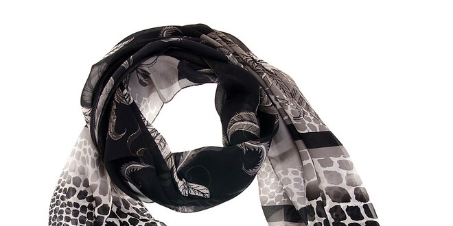 Dámský černo-bílý hedvábný šál Roberto Cavalli se zvířecím motivem
