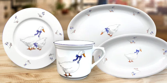 Karlovarský porcelán Thun: talíře i hrnek