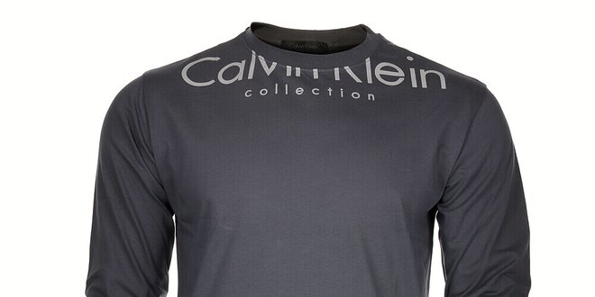 Pánské šedé tričko Calvin Klein s bílým potiskem