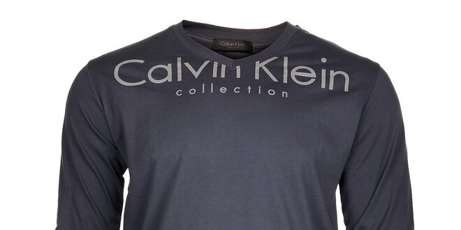 Pánské šedé tričko Calvin Klein s bílým potiskem