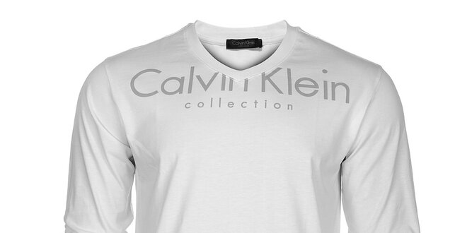 Pánské bílé tričko CK Calvin Klein s šedým potiskem