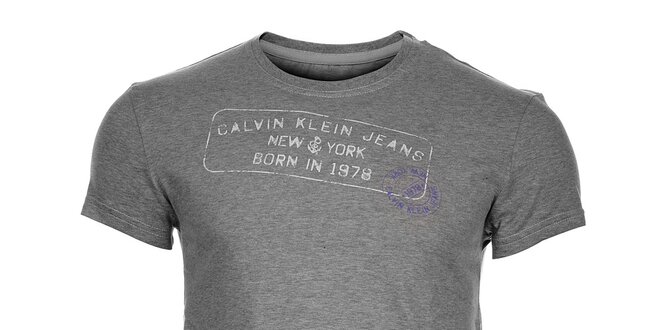 Pánské světle šedé melírované tričko Calvin Klein s potiskem