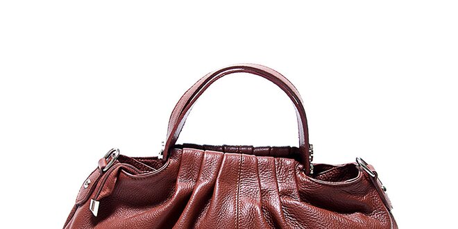 Originální hnědá kožená kabelka s řasením Renata Corsi