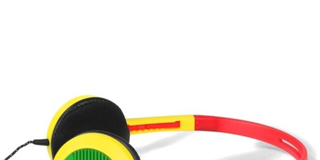 Designová červeno-žluto-zelená sluchátka Frends