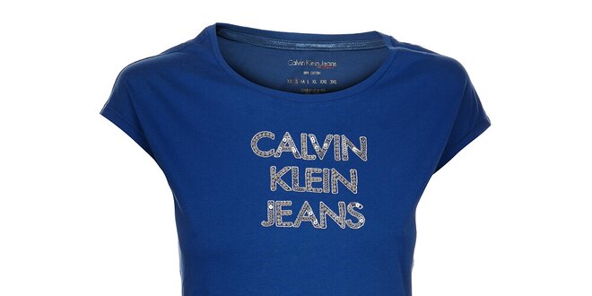 Dámské modré tričko Calvin Klein s flitry a korálky