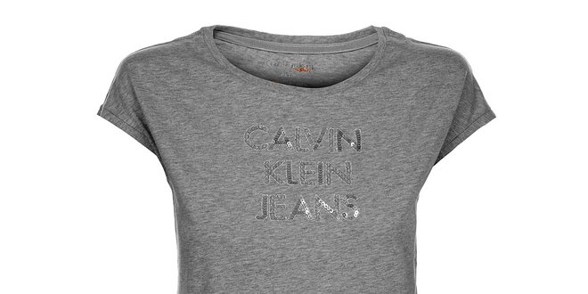 Dámské světle šedé melírované tričko Calvin Klein s flitry a korálky