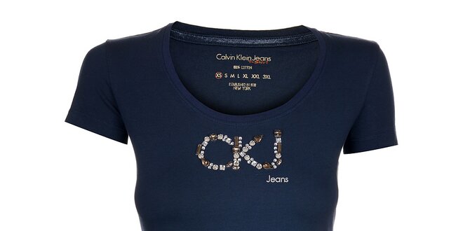 Dámské tmavě modré tričko Calvin Klein s kamínky