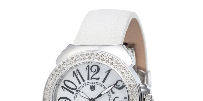 Dámské bílé analogové hodinky Lancaster s diamanty