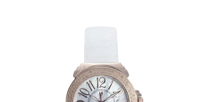 Dámské růžovo-bílé hodinky s perleťovým displejem Lancaster