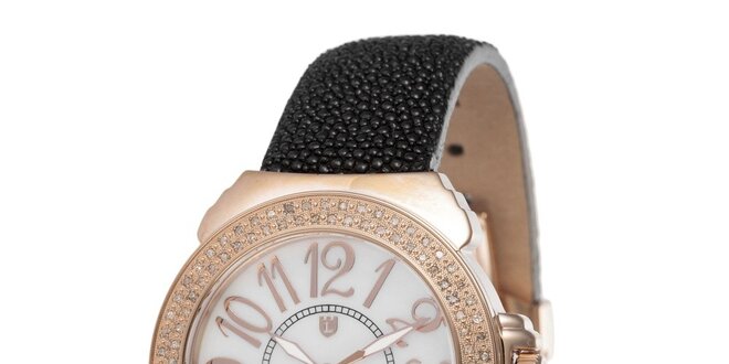 Dámské růžovo-černé hodinky s perleťovým displejem Lancaster