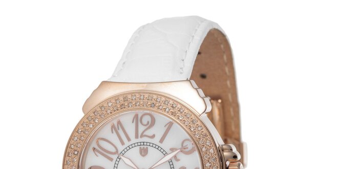 Dámské růžovo-bílé hodinky s drobnými diamanty Lancaster