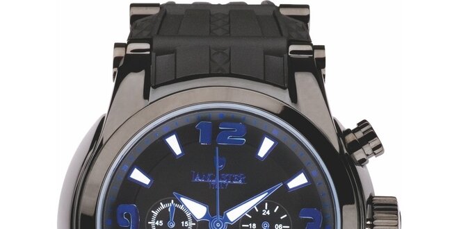 Pánské černé hodinky s modrými detaily a chronografem Lancaster
