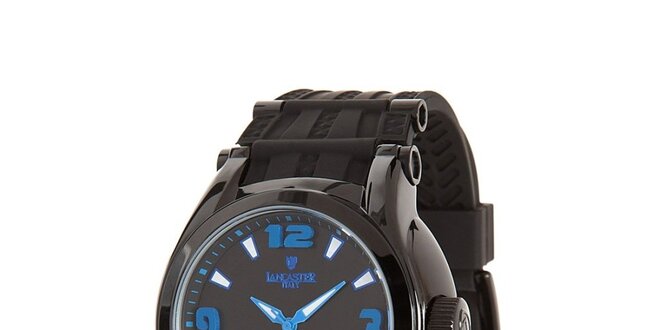 Pánské černé analogové hodinky s modrými detaily Lancaster