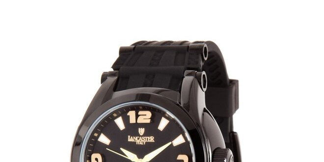 Pánské černé analogové hodinky se zlatými detaily Lancaster