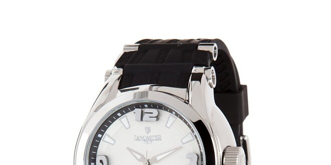 Pánské černo-stříbrné analogové hodinky s datumovkou Lancaster