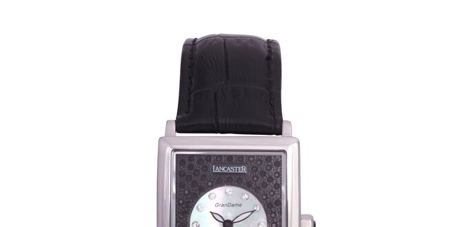 Dámské stříbrné ocelové hodinky Lancaster s krystaly a koženým řemínkem