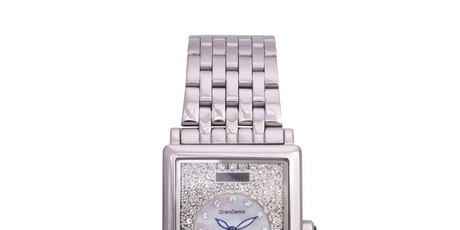 Dámské stříbrné ocelové hodinky Lancaster s krystaly a modrými ručičkami