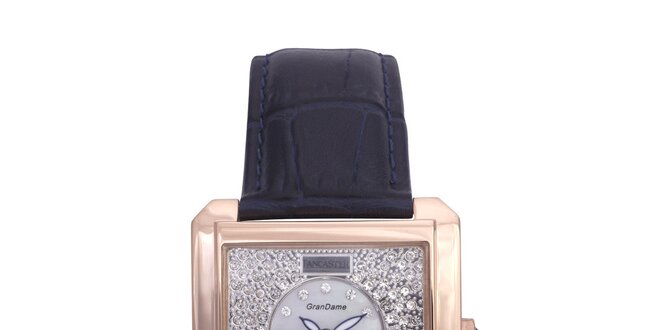 Dámské luxusní analogové hodinky s modrým koženým páskem Lancaster