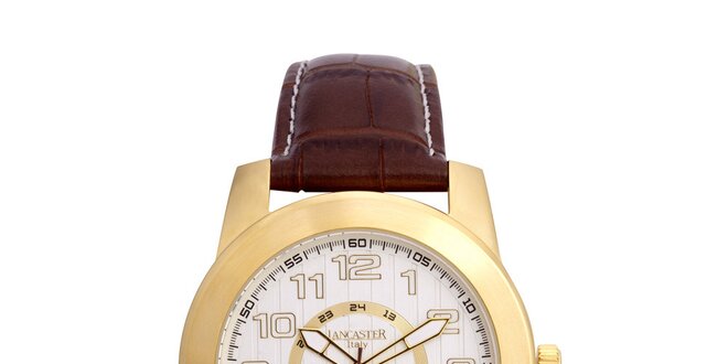 Pánské pozlacené hodinky Lancaster s bílým ciferníkem