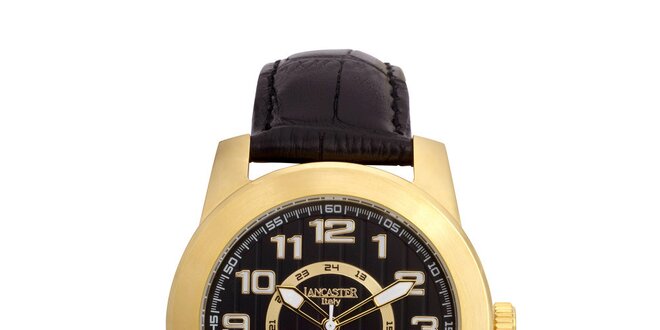 Pánské pozlacené hodinky Lancaster s černým ciferníkem