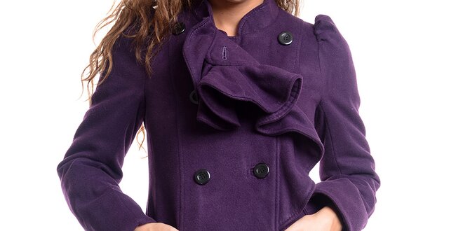 Dámský fialový kabát s ozdobným kanýrem Oriana