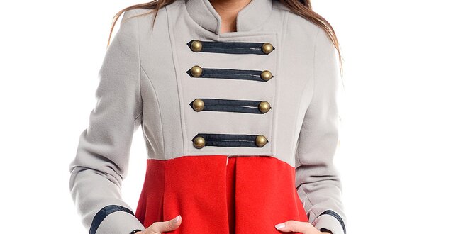 Dámský šedo-červený vojenský kabát Simonette